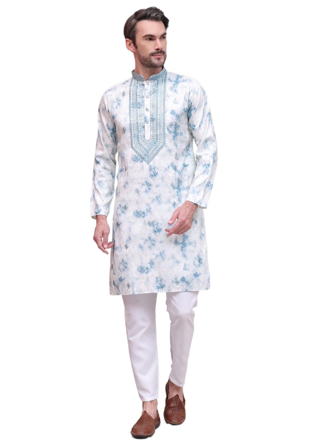 jompers Men's Geometric Cotton Blend Kurta With Pyjama.-picture-36