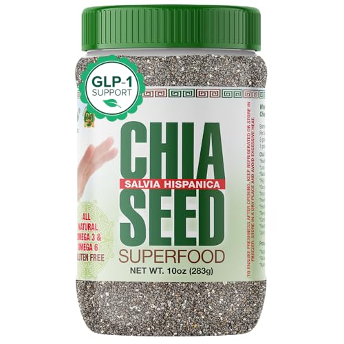 Sanar Naturals Chia Seeds | High Fiber Supplement, GLP-1 Support, Plant-Based Protein with Omega-3 | Superfood for Smoothies Baking and Oatmeal | Vegan, Non-GMO, Raw Bulk, Gluten Free, 10 oz