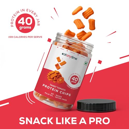 Image of Eat Anytime - Multigrain Protein Chips, Tangy Tomato | 40 g protein per pack | Baked, Not Fried | No Palm Oil | High Protein, Low Calories (under 160) | 150 g