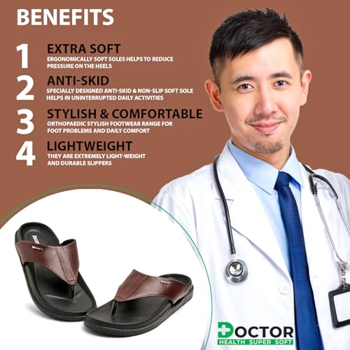 Image of DOCTOR HEALTH SUPER SOFT Men's Orthopedic Slippers | Anti-Skid Comfort Footwear for Heel Pain & Everyday Wear | Lightweight PU Sole Flip-Flops for Men