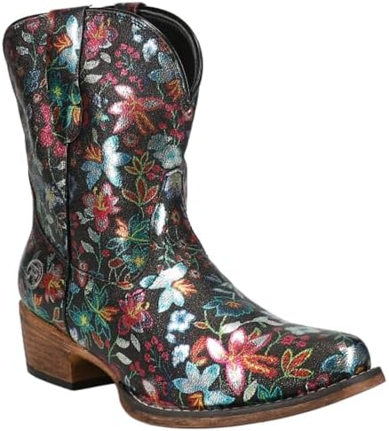 ROPER Womens Ingrid Floral Metallic Snip Toe Casual Boots Ankle Low Heel 1-2" - Black, Multi - Size 10.5 B | Image 1