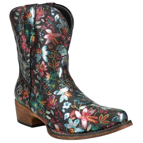 Image of ROPER Womens Ingrid Floral Metallic Snip Toe Casual Boots Ankle Low Heel 1-2 inch