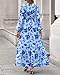 BTFBM Women Boho Maxi Dress Fall Fashion 2026 Floral Long Sleeve V Neck Button Pockets Flowy Vacation Wedding Dresses(Floral Light Blue Blue, Large)