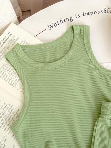 Image of NEW 6-14Y Tween Girls Stretchy Rib Knit Outfit Rayon Tank & Shorts Set Casual Lounge Playwear