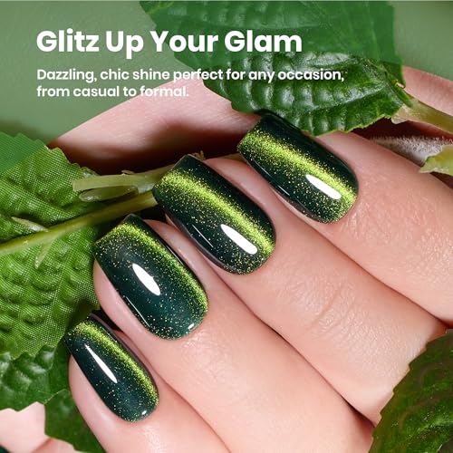 Image of Beetles Forest Flame Green Cat Eye Gel Nail Polish - 15ML Green Cat Eye Gel Polish Glitter Magnetic Translucent Glassy Effect Soak Off UV French Nail Art DIY Manicure Gifts for Women