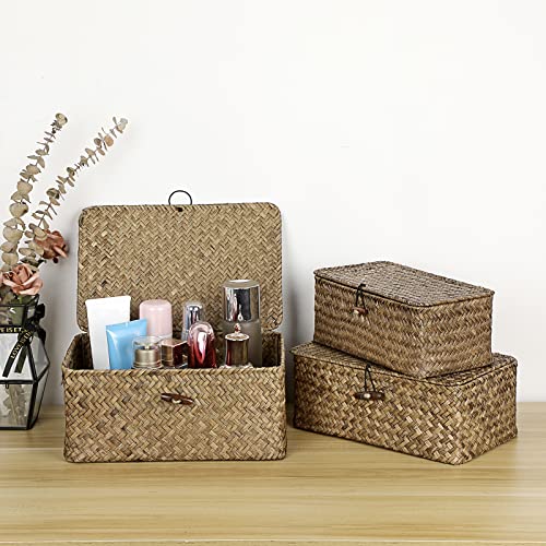 Hipiwe-Shelf-Baskets-with-Lid-Set-of-3-Handwoven-Wicker-Basket-Bins-Box-Lidded-Home-Storage-Bins-Seagrass-Organizer-Baskets-Rectangular-Closet-Mounted-Storage-Boxes-for-Shelf Hipiwe Shelf Baskets with Lid Set of 3 Handwoven Wicker Basket Bins Box Lidded Home Storage Bins Seagrass Organizer Baskets Rectangular Closet Mounted Storage Boxes for Shelf