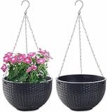Blumenampel Hängend Außen und Innen Kunststoff Hängetopf für Pflanzen 2 Stück Blumentopf Hängend Hängeampel mit Kette Selbstbewässerung Hängepflanztöpfe für Blume Decken Balkone Garten (Schwarz)