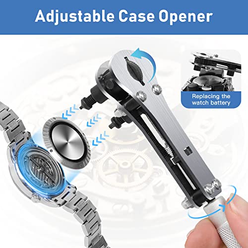Kingsdun Watch Repair Kit, Professional 208Pcs Watch Battery Replacement Tool Watchband Link & Back Remover, Spring Bar Tool Kit with Carrying Case & Instruction Manual (Blue)