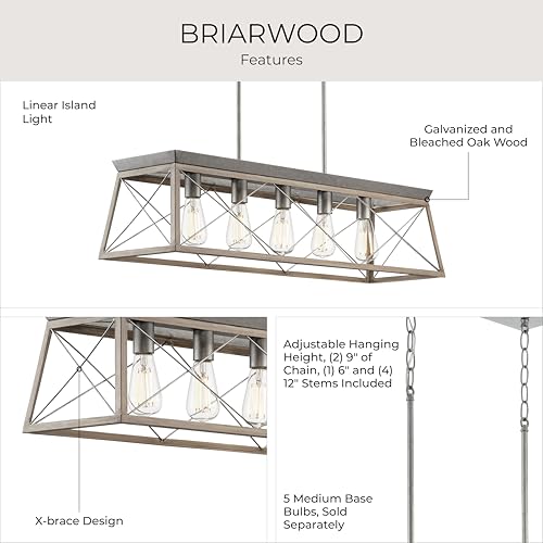 Image of Progress Lighting Briarwood Collection 5-Light Dining Room Light Fixture, Farmhouse Style Modern Chandelier for Kitchen and Dining Room, 38 inch by 9 inch, Bleached Oak