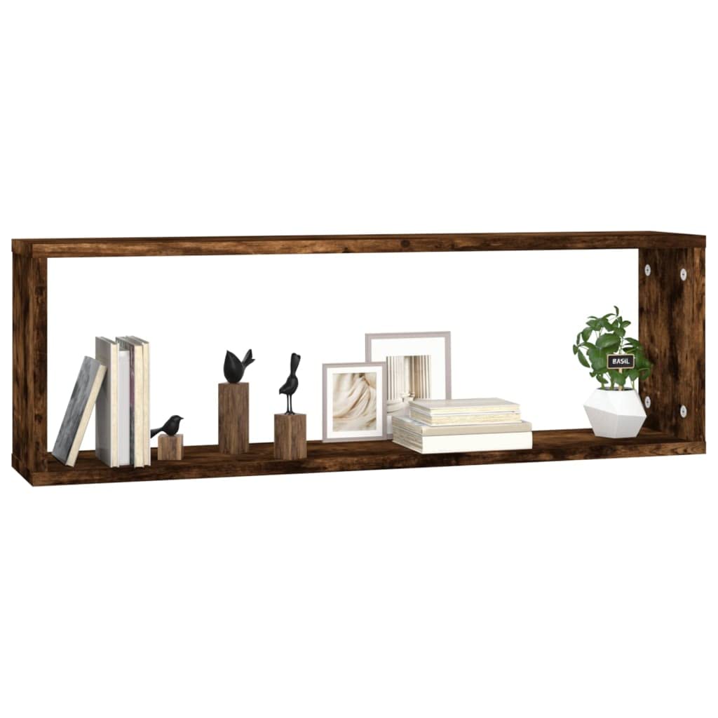 4 scaffali da parete in legno di rovere affumicato, 80 x 15 x 26,5 cm, mensole sospese da parete per soggiorno, camera da letto, cucina, ufficio, ordine e presentazione decorativa