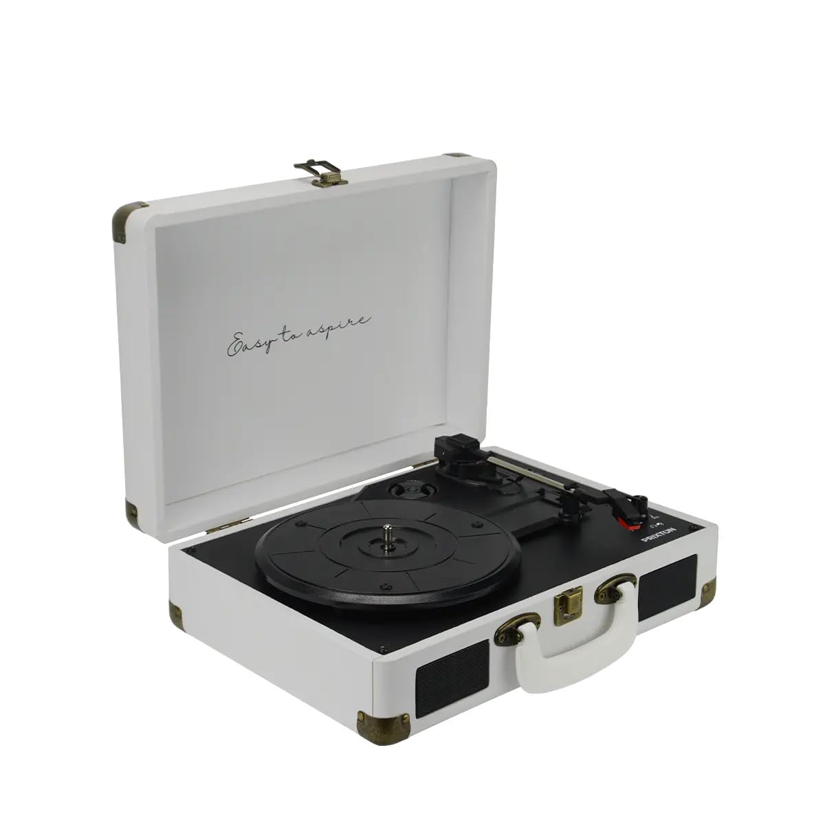 PRIXTON Platine Vinyle VC400, Tourne-Disque Vintage avec Bluetooth, Lecteur et Convertisseur des vinyles, 2 Haut-parleurs intégrés, Design Mallette, 3 Vitesses 33/45/78, Couleur Blanc