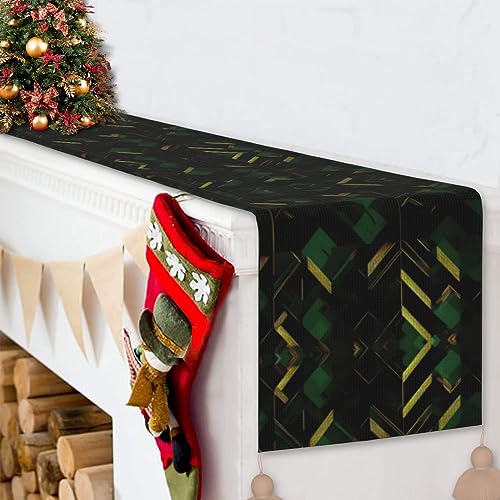 Chemin de table rustique géométrique haut de gamme aux détails dorés et verts - 5