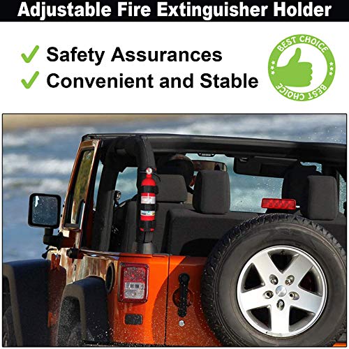 Jeep Wrangler Roll Bar Fire Extinguisher Mount Holder Adjustable Fire Extinguisher Holder Auto Interior Accessories for JK JKU JL TJ CJ - Jeep Lover Gifts (Without Extinguisher) - Black