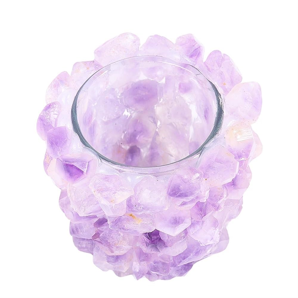 Lot de 3 bougeoirs en pierre concassée d'améthyste naturelle pour décoration d'intérieur