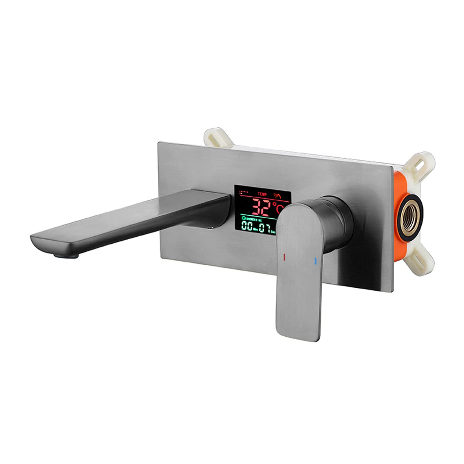 Bateria Ścienna Do Umywalki, Cyfrowy Wyświetlacz Temperatury, Baterie Łazienkowe, Bateria Umywalkowa Z Podwójnym Sterowaniem Ciepłą I Zimną Wodą, Ukryty Wyświet,Gun Grey