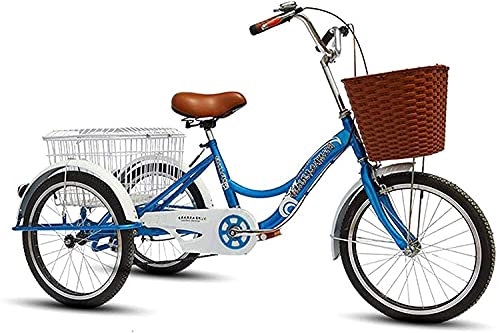 GRDDBZA Adult Tricycle - 3 Wheel Bikes for Adults Shopping Adult Tricycle 20 Inch Manpower Pedal with Adjustable Seat 3 Wheel Bicycle with Shopping Basket Lights Bell for Men Women