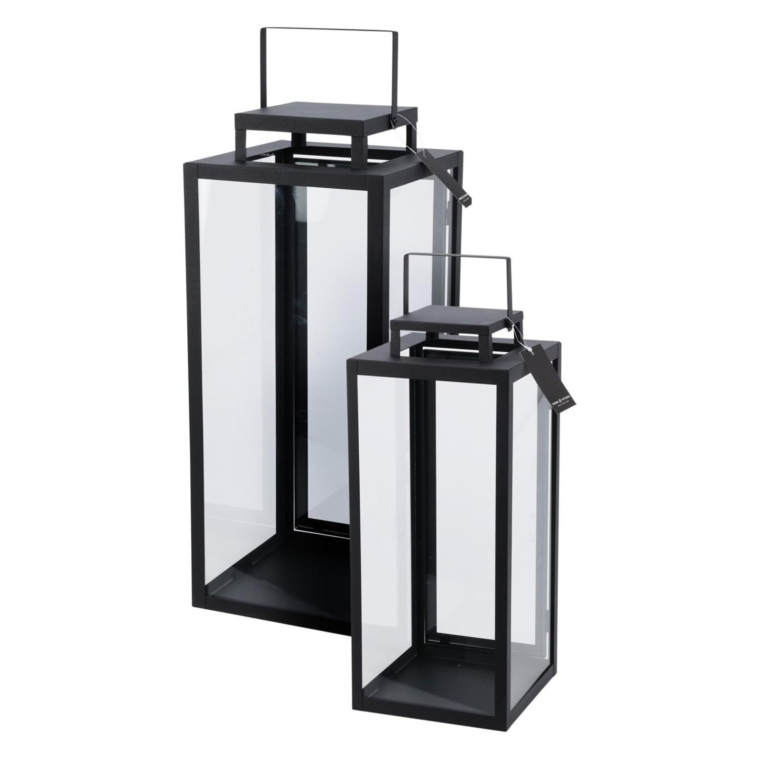 Set di 2 lanterne da giardino, lanterne in metallo, per esterni, in metallo, colore nero, altezza 50/40 cm