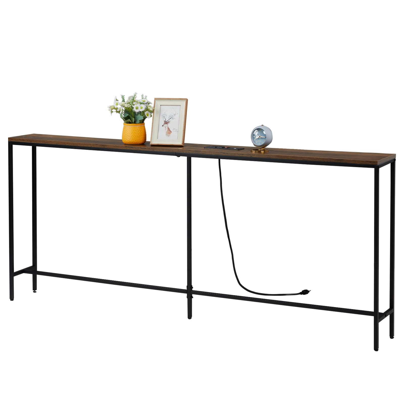 Karl home Slim Console Table with Built-in Power Outlets, 180 × 20 × 79 cm