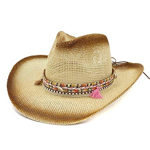 XinYiC-Western-Cowboy-Hat-Sun-Hat-For-Men-Cowgirl-Summer-Hats-For-Women-Lady-Straw-Hat-with-Alloy-Feather-Beads-Beach-Cap-Style-2-C-1-pc