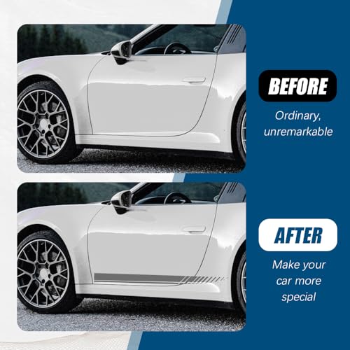 Image of 2Pcs Sports Racing Stripe Graphic Stickers, Side Door Vinyl Decals, Universal Car Decoration Accessories (Gray)