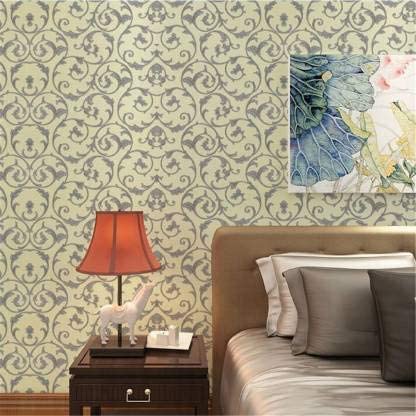 Image of Green Floral Peel and Stick Wallpaper Elegant Lillies Bedroom LIVINGROOM PVC SELF Adhesive Wallpaper 200 * 45CM-9SQFT (Metallic Floral)