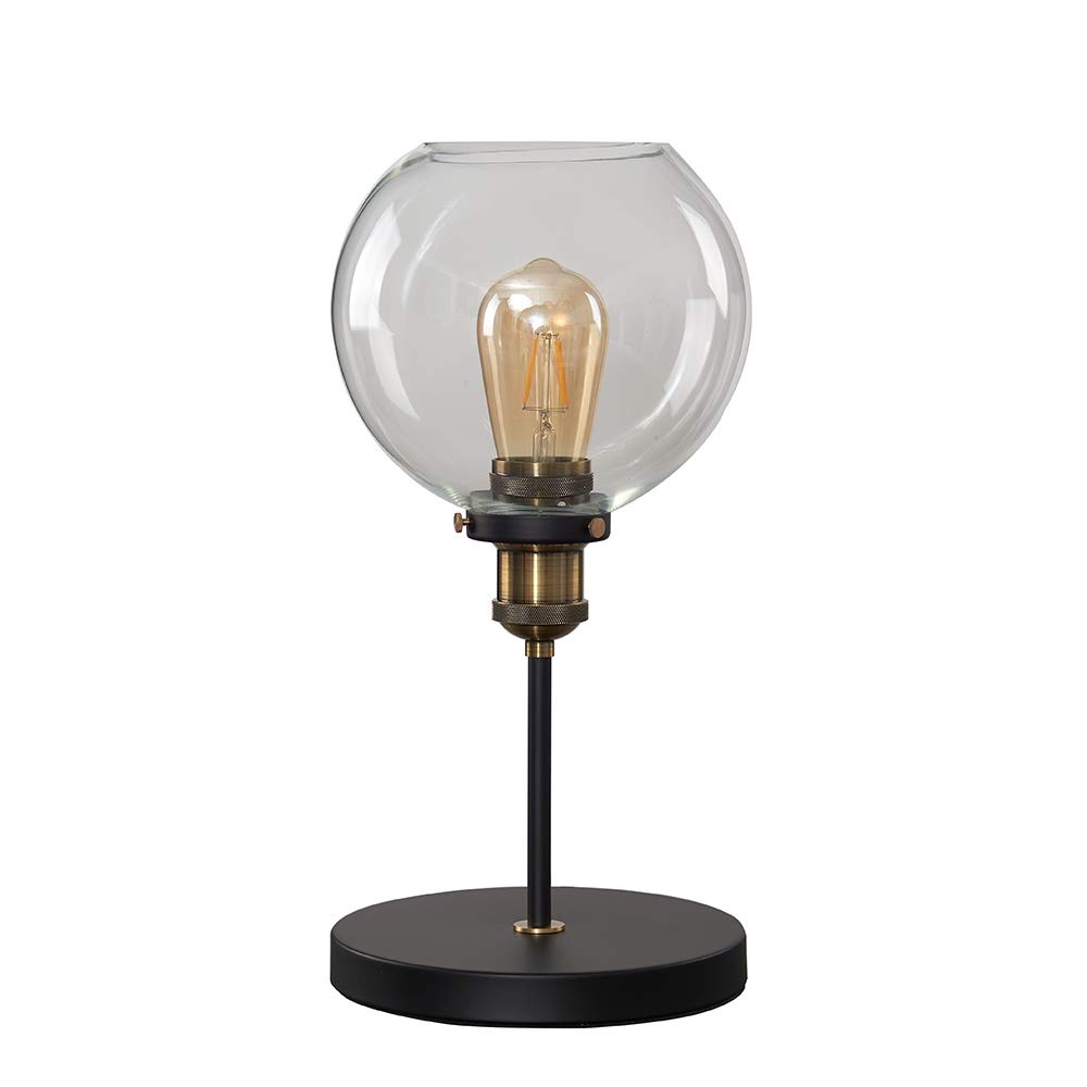 Sheridan Industrial Glass Bowl Table Lamp - Black & Gold Trim - LED Bulb Included