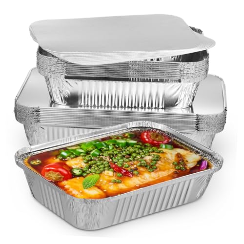 Ipetboom 20 piezas Bandejas de Aluminio con Tapas Recipientes Aluminio para Hornear y Cocinar Material de Alimenticio Ligero y Aislante Aptos para Picnic Camping y Preparación de Comidas