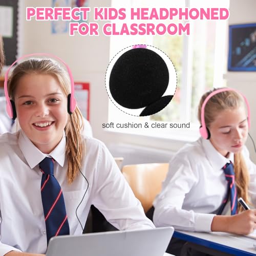 Image of Konohan 30 Pack Headphones Bulk Headphone for School Classroom Student Wired Headphones Adjustable with 3.5 mm Jack for Adults (Pink)