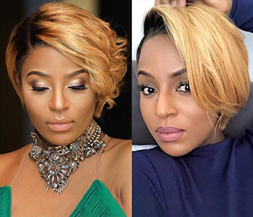 BLISSHAIR Corto Bob Peluca de cabello humano liso Brasileña Virgen Cabello humano Sin cola Pelucas para mujeres con cabello de bebé Ombre Color OT1B/27 8 pulgadas Cover