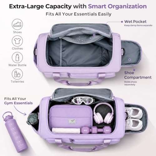 Image of FIORETTO Women's Gym Duffle Bag with Shoes Compartment, 30L Capacity, Ideal for Travel, Gym, Sports, Duffel, Weekender