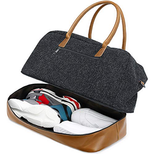Weekender Travel Tote for Women Ladies Overnight Carry On Duffle Bag with Shoe Compartment and Luggage Sleeve (866D-Black)