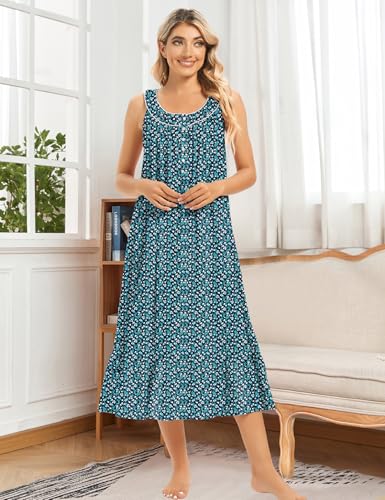 Image of MZROCR Cotton Nightgowns for Women Soft Sleeveless Night Gown for Adult Women Ruffle Sleepwear