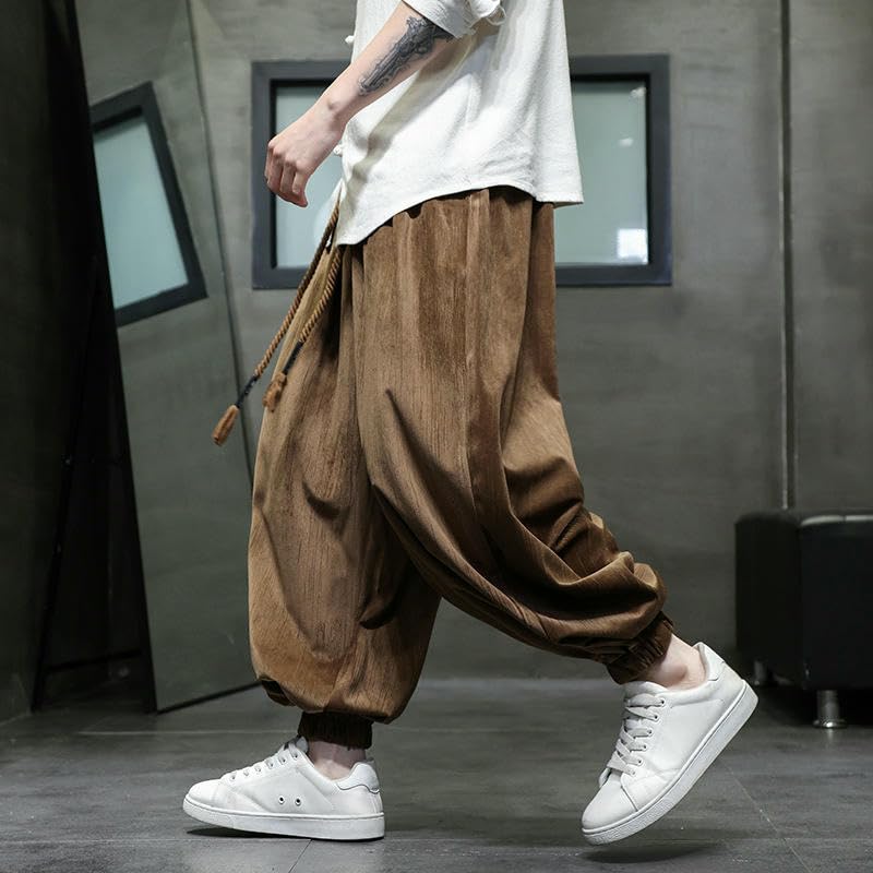 Men's Autumn Winter Trendy Fleece National Style Loose Harem Lantern Long Pants4