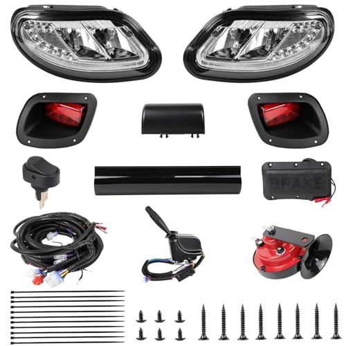 Deluxe Golf Cart LED Headlight Tail Light Kits Fit for 2014-Up EZGO Freedom/TXT T48/ EZGO Valor Gas & Electric (12V) Street Legal Golf Cart Lights Kit with Turn Signals Kits Brake Lights Horn