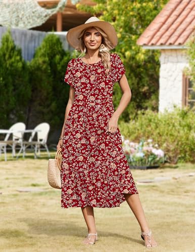 Image of Zeagoo Women Summer Midi A Line Dress Short Sleeve Casual Flowy Tiered Beach Long Sundress with Pockets 2026 Vacation Travel