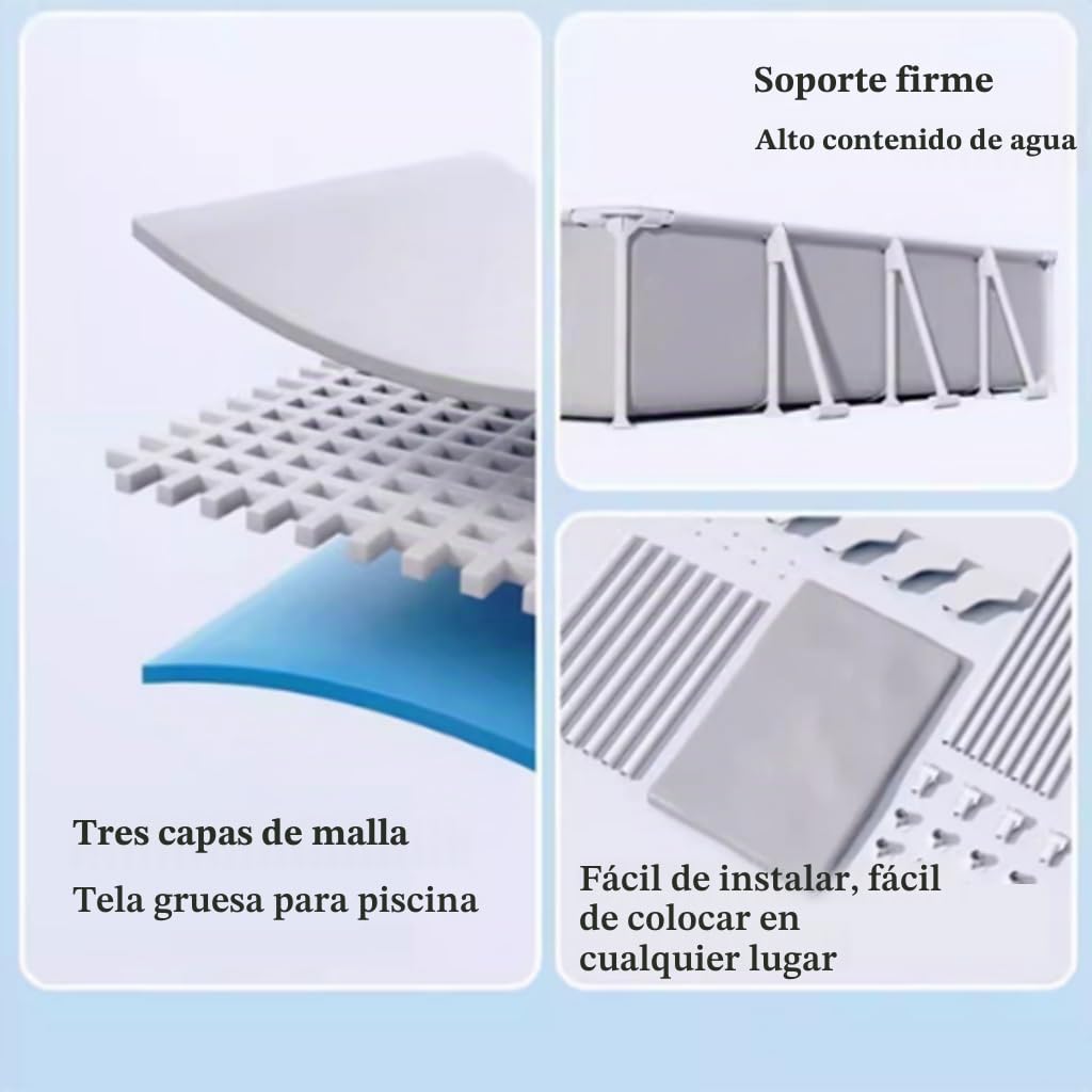Piscina Rectangular de 150-300 cm, Piscina sobre el Suelo Metal para Adultos, Material Laminado PVC 3 Capas, Incluye Parches reparación (180 x 140 60 cm)