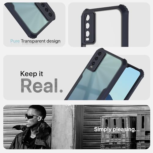 Image of Pikkme Vivo Y20 Back Cover | Crystal Clear Transparent Back | Ultra Hyrbid | Full Camera Protection | Raised Edge | Bumper Back Case (Blue)