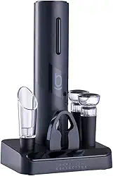 Kit Abridor De Vinhos Elétrico Saca Rolhas Usb Biscuitt Oak 4 em 1 Sommelier Collection