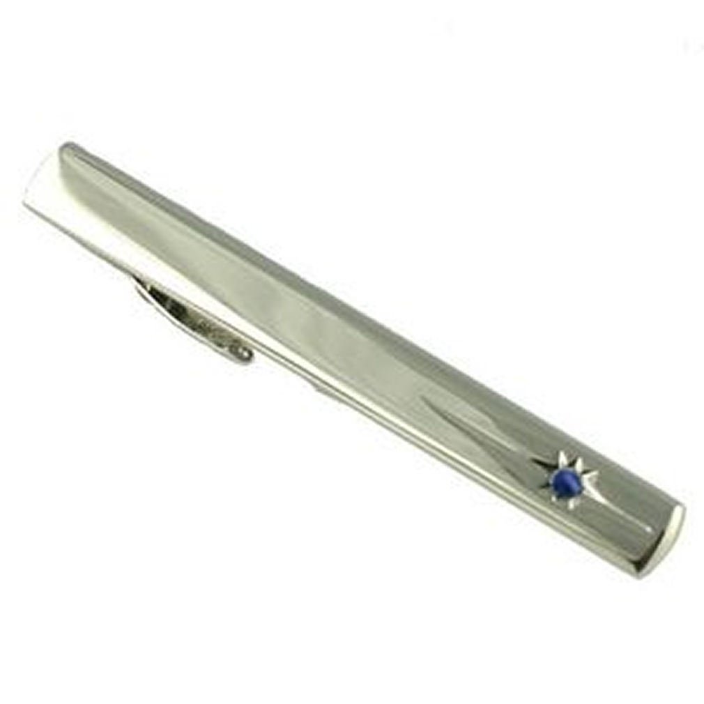 Pisacorbatas plateado con cristal azul zafiro y bolsa incluida 3