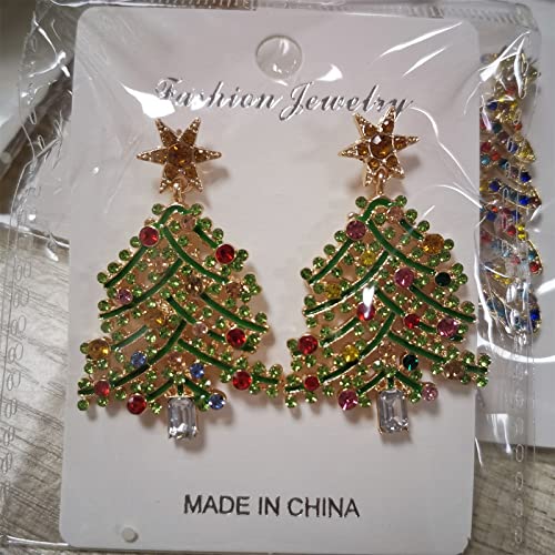Sparkling Stars Christmas Tree Rhinestone Beads Inlaid Dangle Earrings Charming Colorful Crystal Beaded Xmas Tree Star Drop Earrings For Women Girls Xmas Birthday Party Exquisite Jewelry Gift (A) #TOP6
