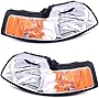 oEdRo Headlight Assembly Replacement for 1999-2004 Ford Mustang, Headlamp with Amber Reflector Chrome Housing