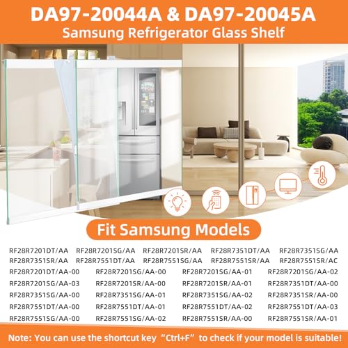Image of UPGRADED DA97-20044A DA97-20045A Refrigerator Glass Shelf Compatible with Samsung Fridge Shelf Replacement Parts Samsung Refrigerator Shelves Assembly RF28R7201SR RF28R7351SR Tempered Glass Left&Right
