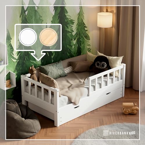 RIVERBANK Kinderbett 80x160 mit Rausfallschutz. (Weiß) Kleinkind...