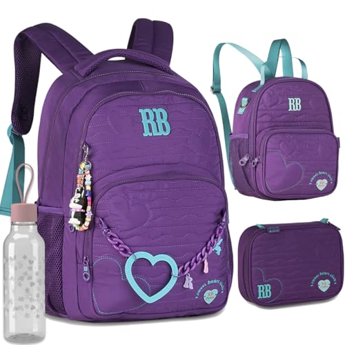 Kit Mochila Escolar Rebecca Bonbon RB 27010 Roxa com Lancheira, Estojo box e Garrafinha