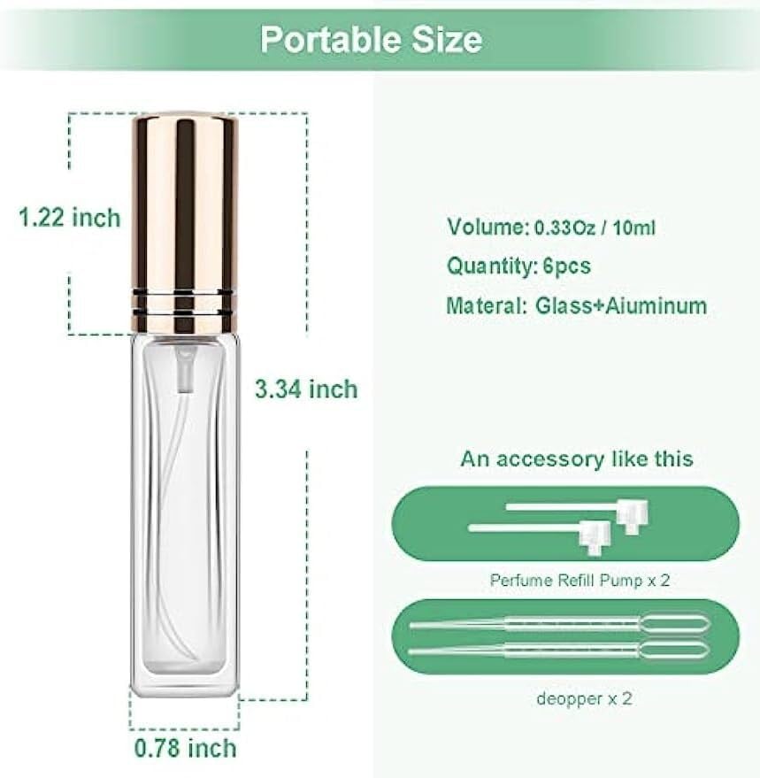 Mini Bottiglie Di Profumo Da Viaggio, Atomizzatore Di Profumo 6 Pezzi Bottiglia Di Profumo Vuota Riutilizzabile 10ml Minimo Formato Da Viaggio Portatile Bottiglie Di Profumo Spruzzatore Bottiglia Di P