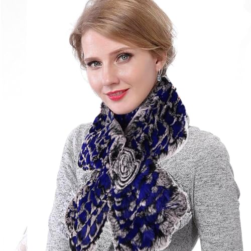 Valpeak Real Fur Scarves Women Winter Fur Neck Warmer Scarf Cold Weather Rabbit Knitted Fuzzy Fluffy