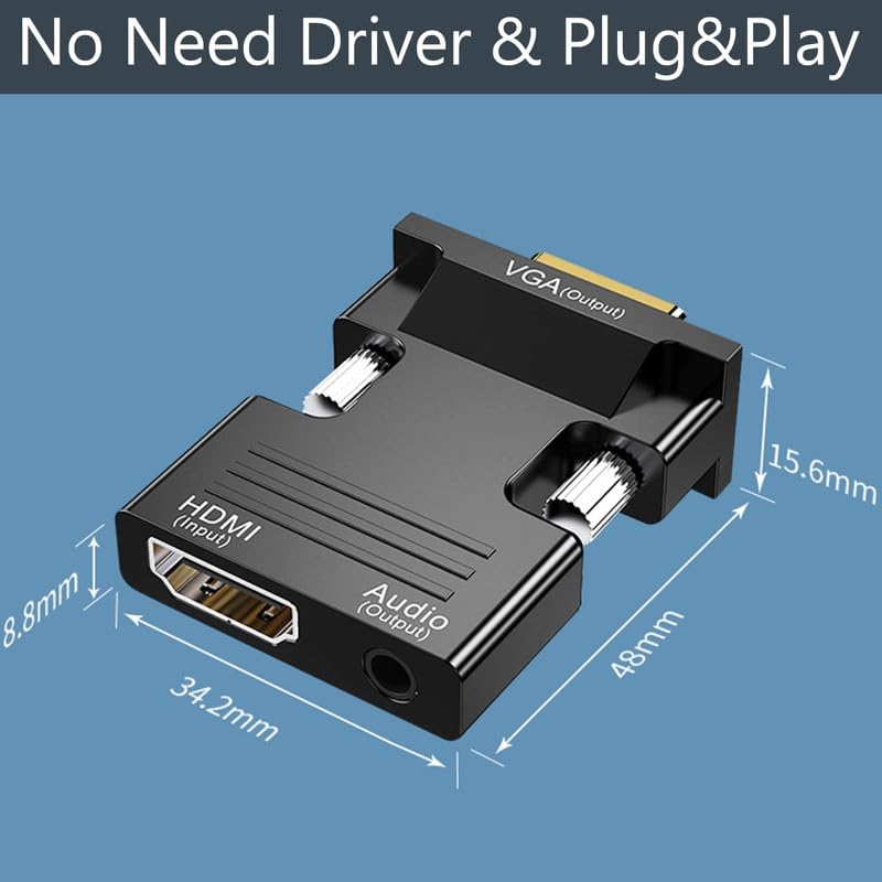 Image of SANCY HDMI to VGA Adapter Converter with 3.5mm Stereo Audio, Active HDMI-to-VGA 1080p Conversion, Plug-and-Play Portable Design, Black