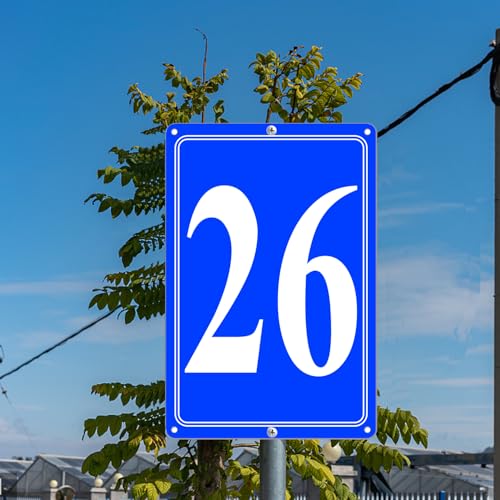 Image of Premium Aluminum Number Signs 26, Metal 12 inch X 8 inch Blue Numbered Signs Outdoor for Parking Lots, Floor, Dock, Court, Aisle, Field, High Visibility, No Fade, Weather-resistant