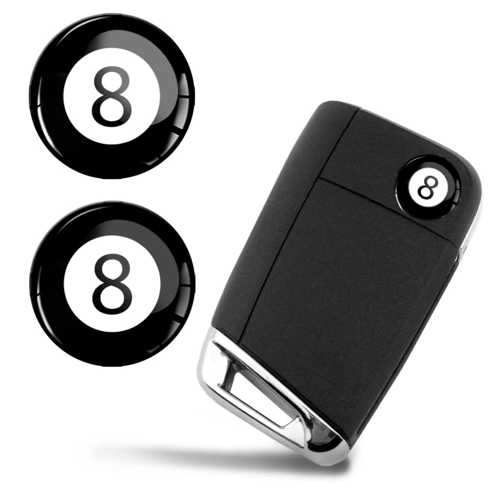 SkinoEu 2 x Diameter 14 mm Billiard Ball Black Number 8 Key Emblem Sticker for Remote Control Car Moto Logo Key Badge Tuning KSK 17
