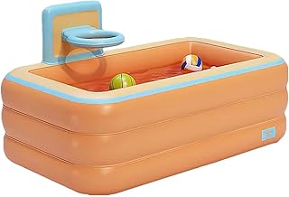 Family Inflatable Pool, Durable PVC Family Blow Up Pool with Basketball Hoop, Family Swimming Pool with Wireless Charger for Blowing, Foldable Inflatable Lounge Pool for Kiddie Adults ToddlerAge 3+
